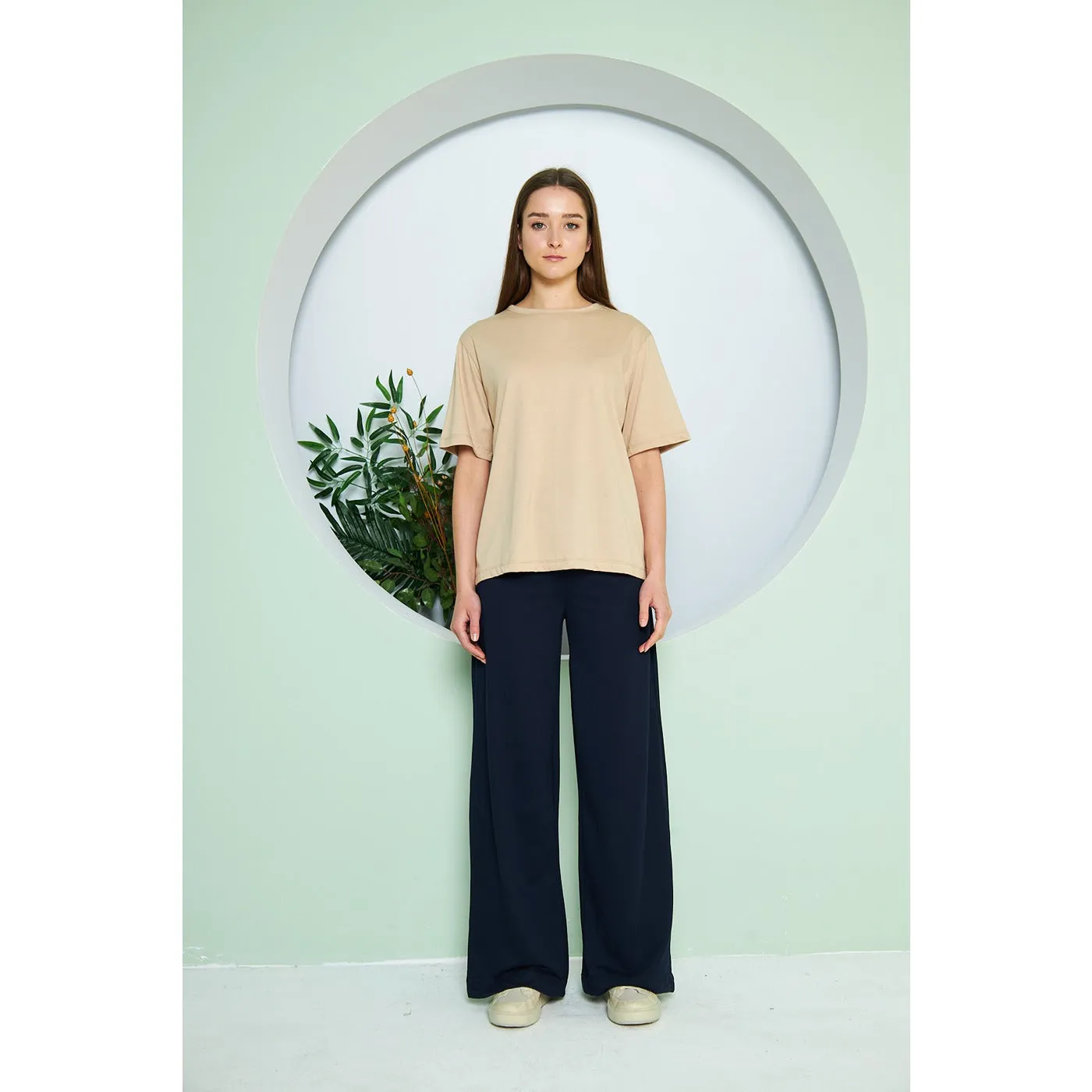 Beige Box Fit Oversized Tee