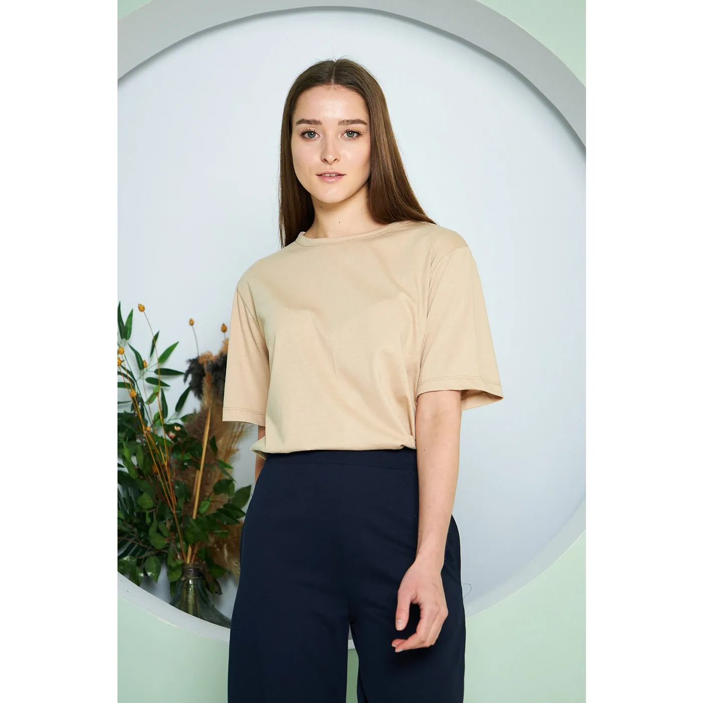Beige Box Fit Oversized Tee