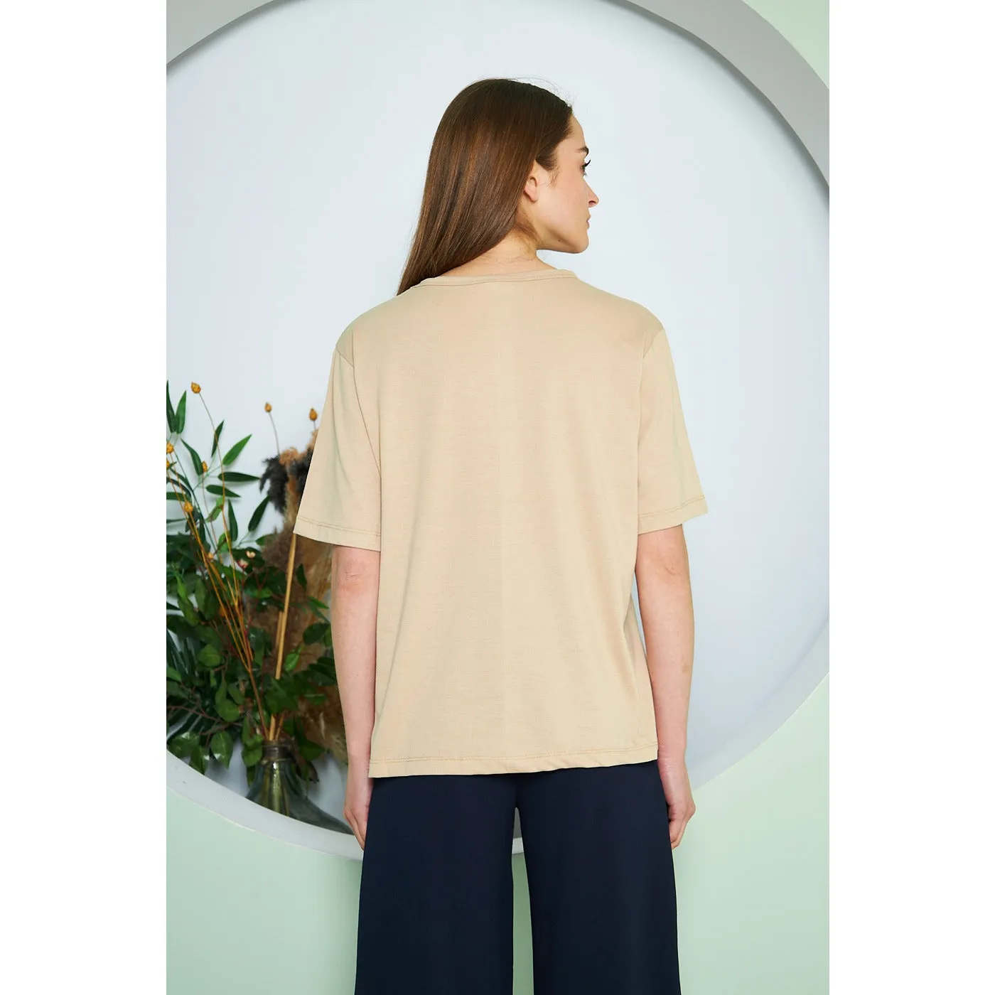 Beige Box Fit Oversized Tee