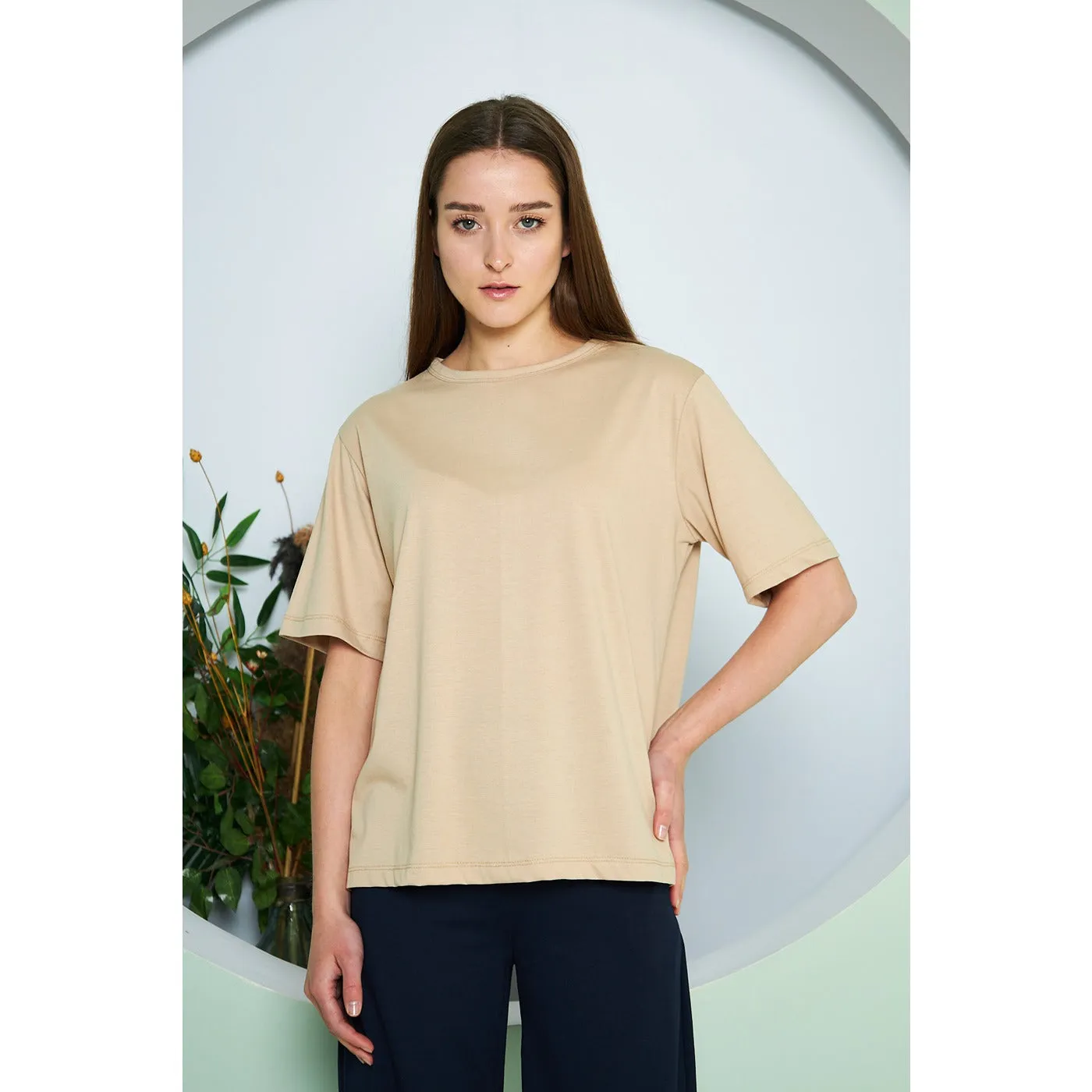 Beige Box Fit Oversized Tee