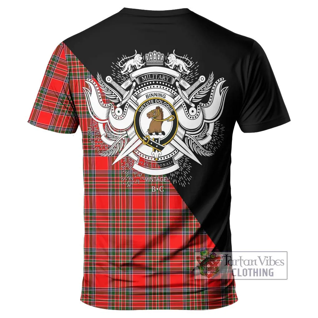 Binning Tartan T-Shirt with Family Crest and Military Logo Style