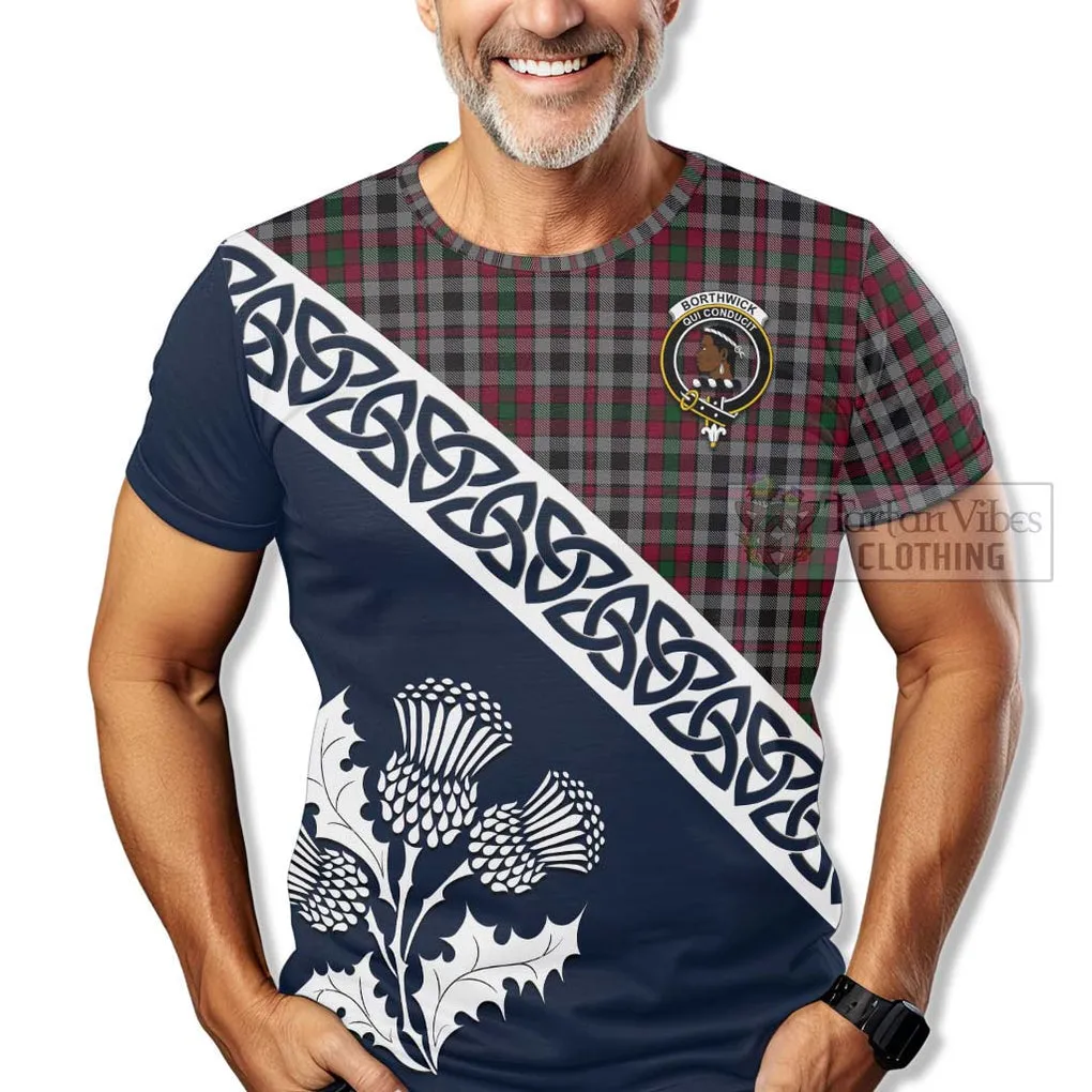 Borthwick Tartan T-Shirt Featuring Thistle and Scotland Map