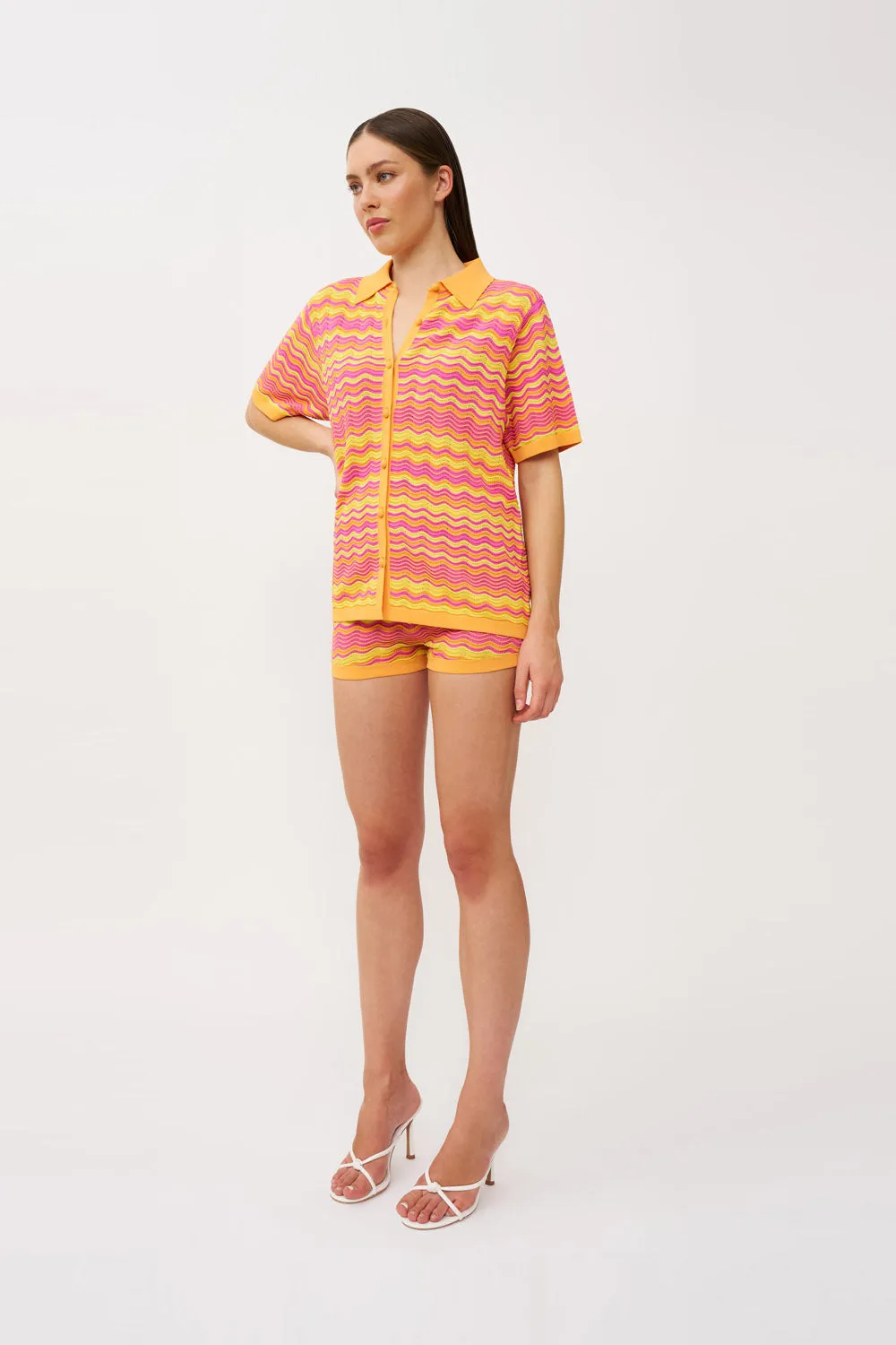 Rayne Ripple Knit Shirt - Pink Mango Yellow